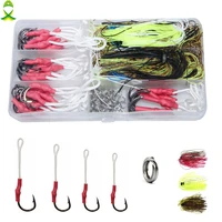 jsm 100pcsbox stainless steel fish hooks with pe line fishing split ring silicone jig skirts spinnerbait for fishing tackle box