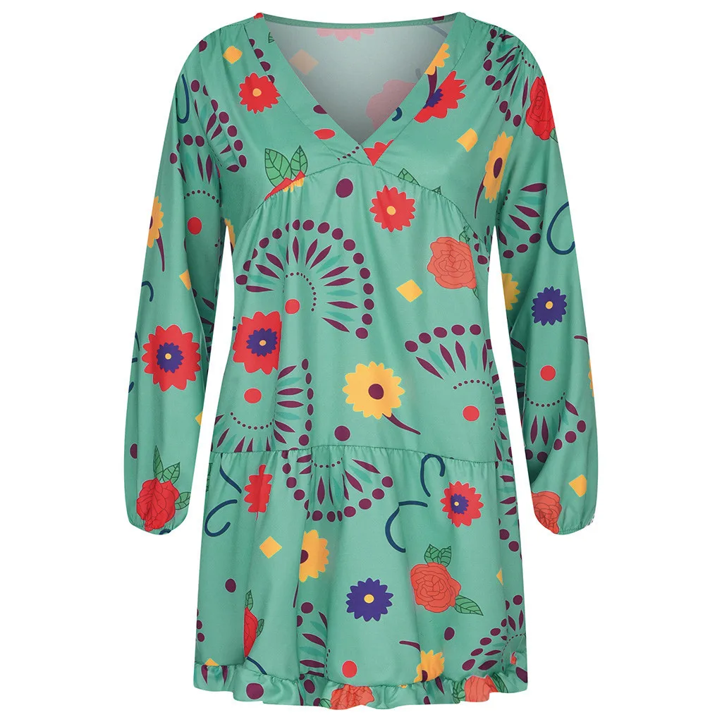 Женское свободное платье Boho этническое Повседневное с длинным рукавом и
