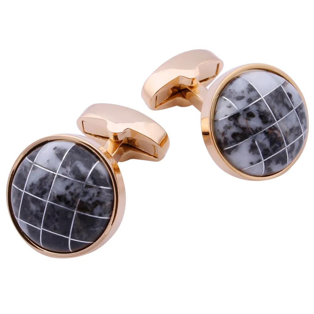 HAWSON Round Natural Stone Cufflinks Trendy Vintage Streak Cuff Button Men's French Dress Accessories 4 Colors Available | Украшения и