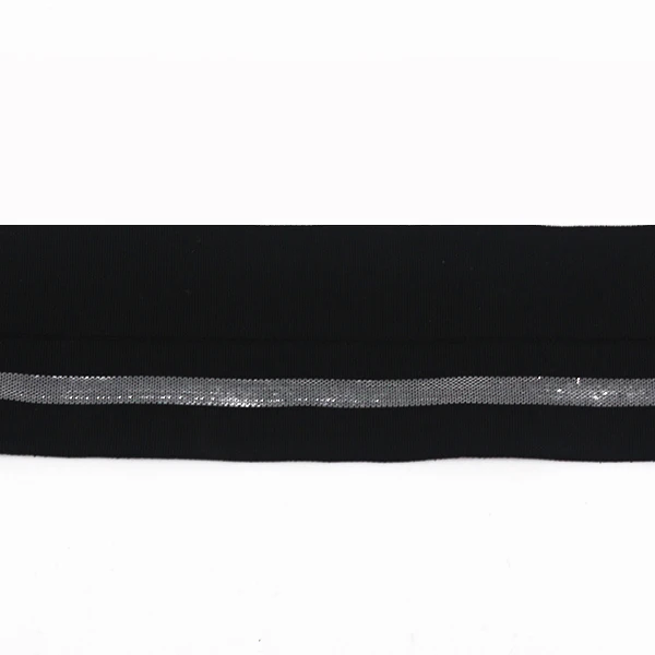 Эластичная стрейч лента 38 мм черная серебристая ленточная тесьма отделка для