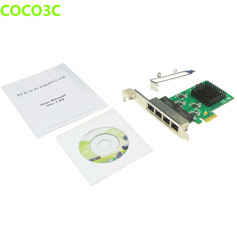 

Desktop PCIe 4 Port 1Gbps Gigabit Ethernet Network Card PCI express to RJ-45 1000Mbps Lan Adapter Converter Low Profile Bracket