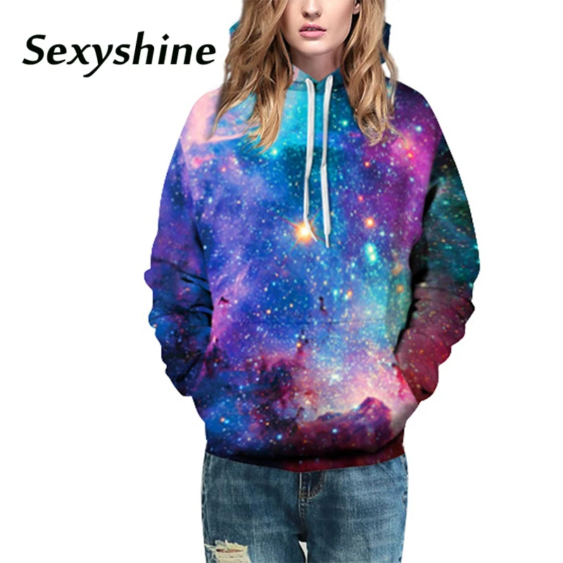 Hooded sweatshirts women 2018 new fashion spring autumn 3d Digital Print Space Galaxy men female plus size pullover hoodies tops |