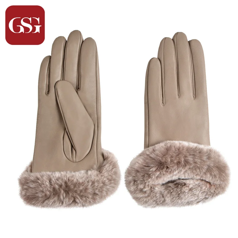 

GSG Womens Genuine Leather Gloves Luxury Rabbit Fur Gloves Ladies Winter Touchscreen Leather Gloves Driving Gloves