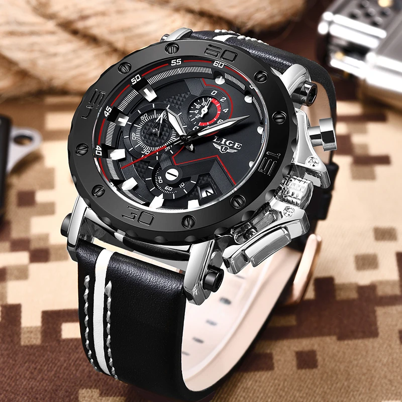 LIGE мужские часы лучший бренд класса люкс s военные спортивные кожаные