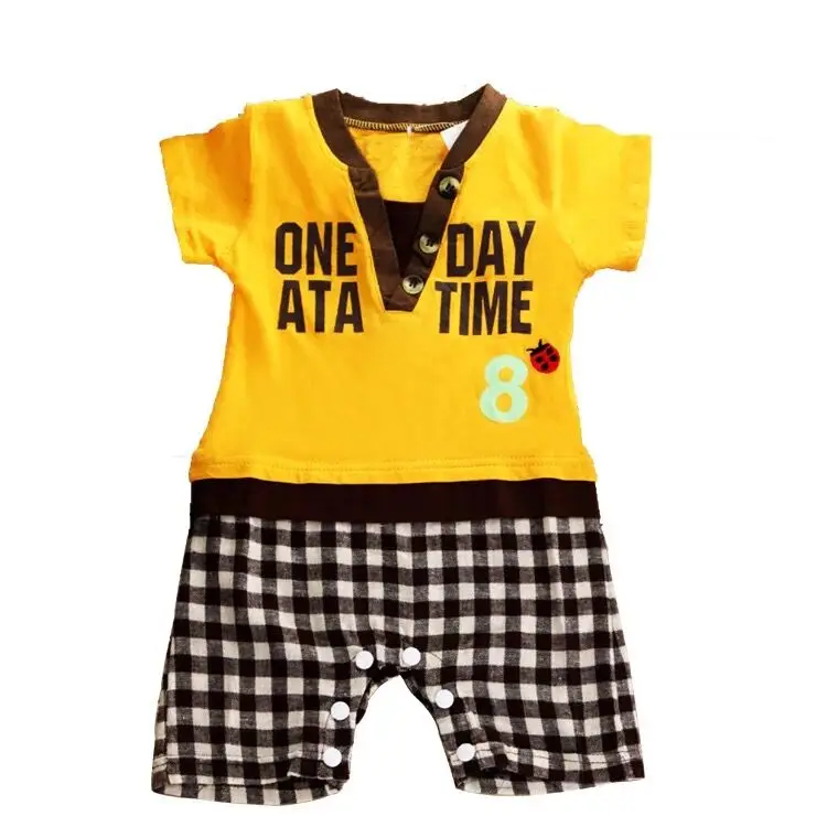 (3Pcs/lot) Newborn Baby Summer Fashion Kids Infant Boy Girl Cotton Plaid Rompers V-Neck Jumpsuit Casual Letters Clothes |
