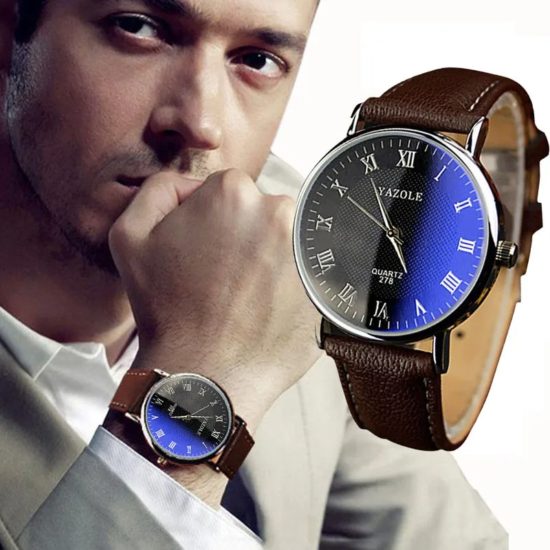 Мужские кварцевые аналоговые часы из искусственной кожи Reloj de hombre erkek kol saati модель