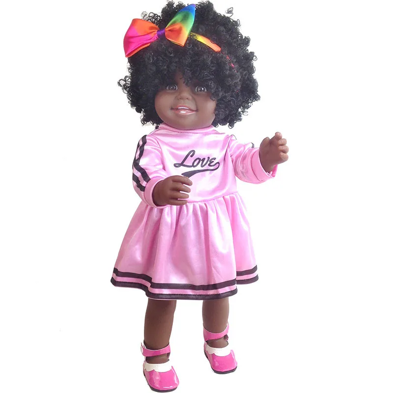 

Черные куклы для девочек, американские афроигры, реалистичные куклы 18 дюймов, кукла-младенец-Реборн, полностью закрытая виниловая силиконо...