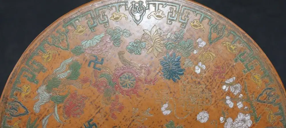 10 &quotТибет Деревянный лаковых 8 Благоприятный Символ Лотоса Цветок Круглая