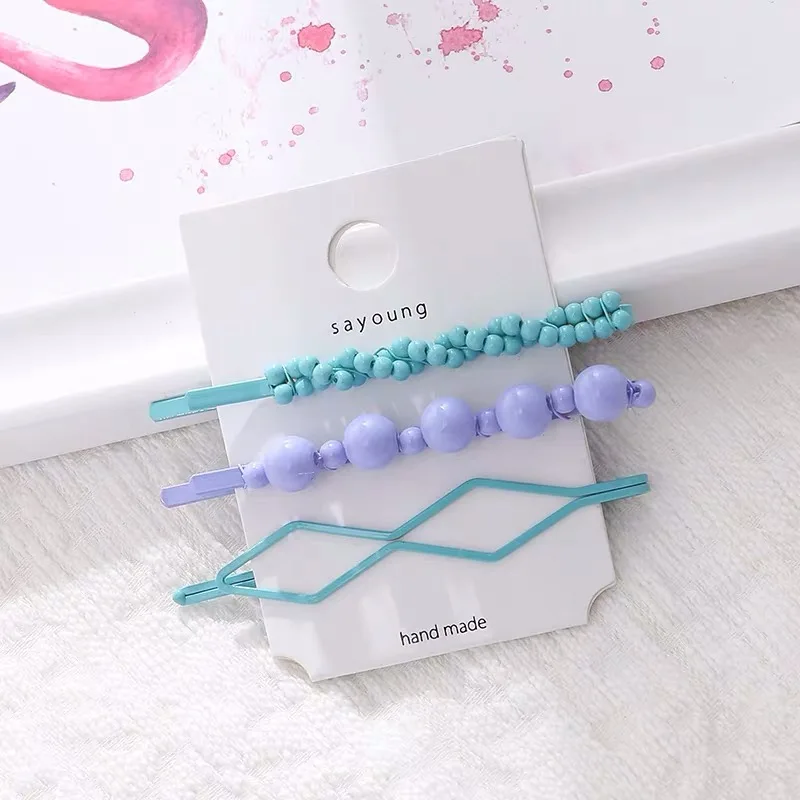 Diamond blue purple Новинка, милые корейские заколки для волос ярких цветов с бусинами, заколки для детей, девочек, геометрические ВВ заколки для волос, женские аксессуары для волос - Цвет: Diamond blue purple