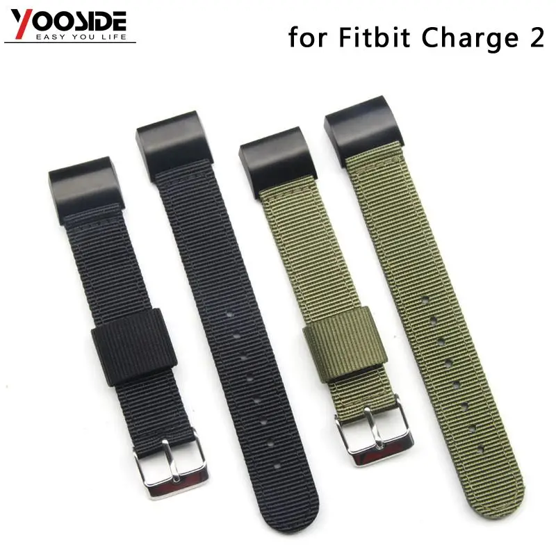 Тканый нейлоновый ремешок для часов Fitbit Charge 2 черный серебристый