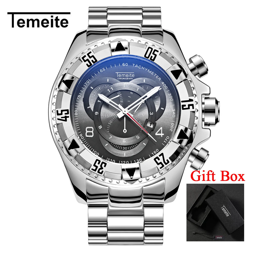 TEMEITE 9 with box Дропшиппинг Temeite мужские часы роскошные золотые часы для мужчин большой циферблат Кварцевые часы Бизнес наручные часы Водонепроницаемый Relogio Masculino - Цвет: TEMEITE 9 with box