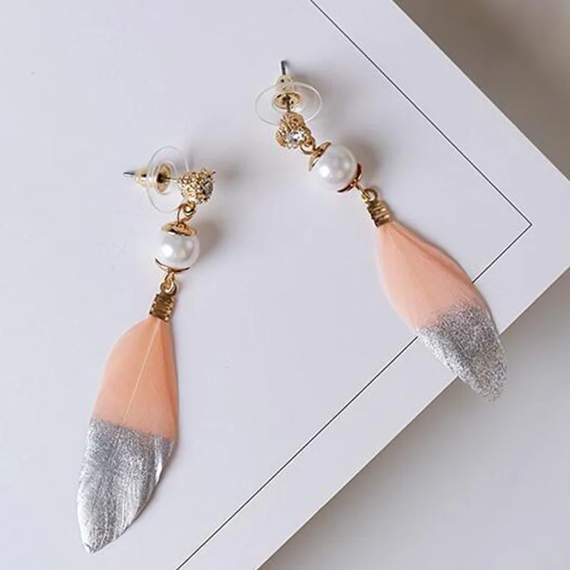 Богемные разноцветные висячие серьги с перьями для женщин золото серебро модные