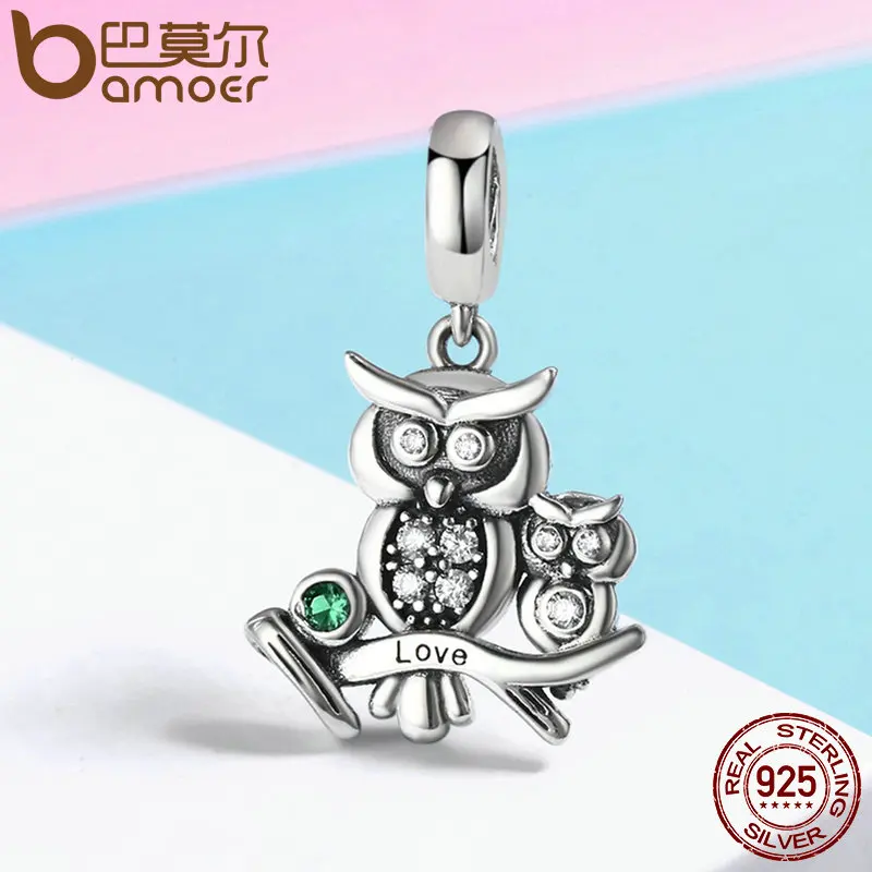 BAMOER, Настоящее серебро 925 пробы, милая сова, история любви, подвеска, Подвески, подходят для браслетов, ожерелья, ювелирные изделия, аксессуары SCC425