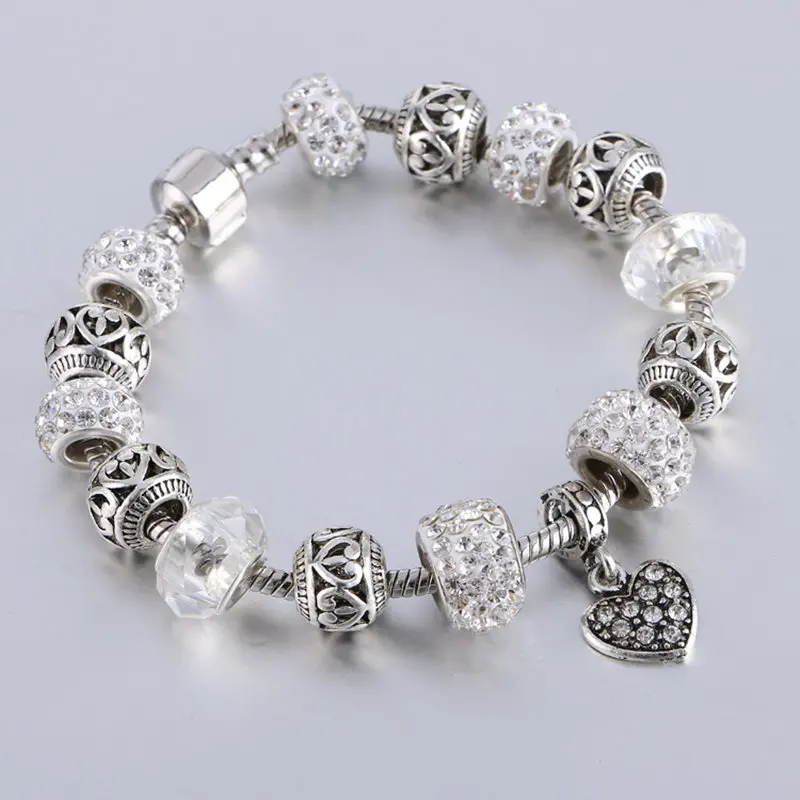2017 Винтажный серебряный браслет LIVVY из хрустального стекла женский с шармами в