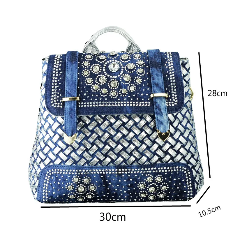 Johnature 2020 New Handwoven Denim Diamond Large Capacity Shoulder Bag Women Backpack Fashion Solid Color Lady Travel | Багаж и сумки