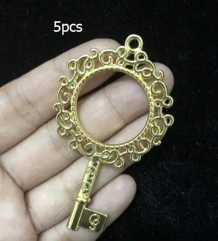 5pcs key Винтажные овальные кружевные Подвески с открытым обрамлением, аксессуары для рукоделия из смолы, квадратное круглое металлическое зеркало, подвеска, ювелирные изделия, полый каркас - Цвет: 5pcs key