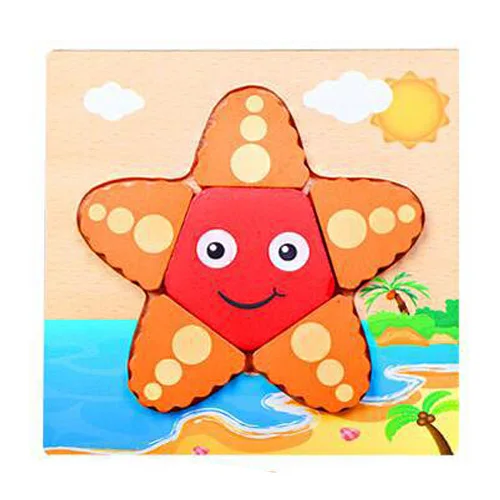 starfishH Деревянные игрушки-головоломки для детей, Мультяшные животные, фрукты, деревянные пазлы для детей, обучающая игрушка для раннего развития - Цвет: starfishH