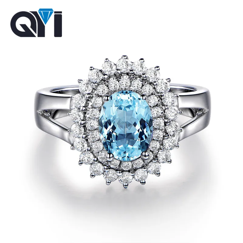 

Женское кольцо с голубым топазом QYI, обручальное кольцо из серебра 925 пробы с натуральным топазом 2 карата, лучший подарок
