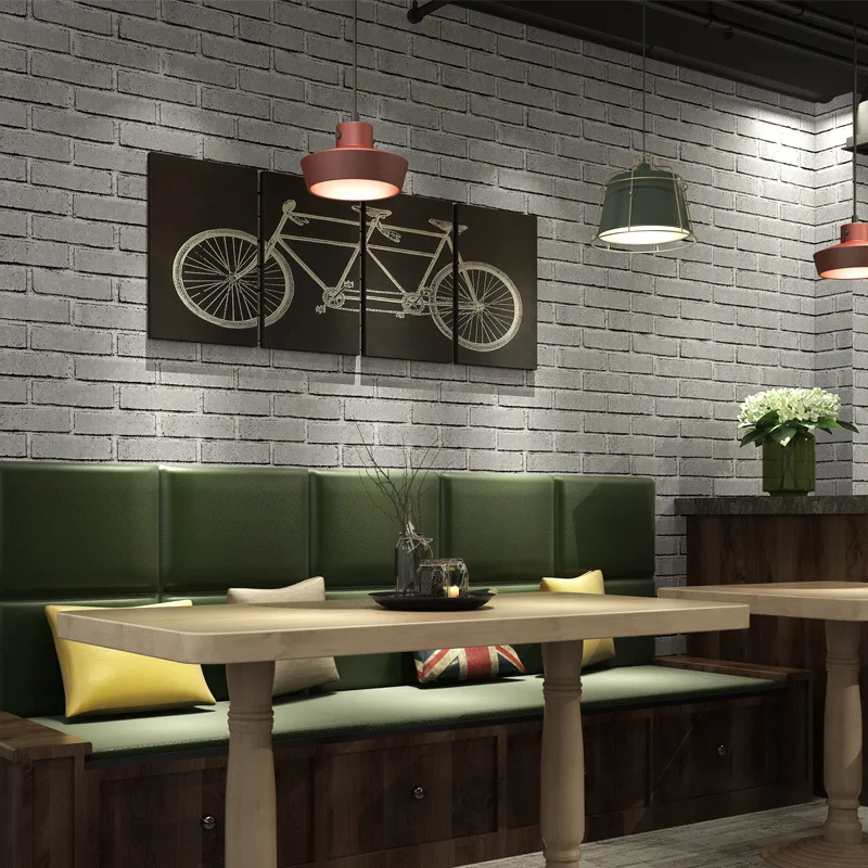 Light gray 100*60cm Rustic Vintage 3D Faux Brick Wallpaper Roll Vinyl PVC Retro Industrial Loft Wall Paper Red Wallpapers for Living Room - Цвет: Light gray
