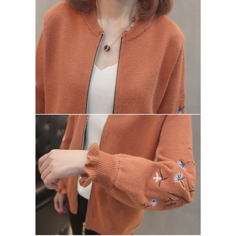 2018 New Spring Autumn Sweater Coat Women Fashion Embroidery Flowers Leisure Loose Knit Cardigan Zipper Jacket Outerwear YM790 |
