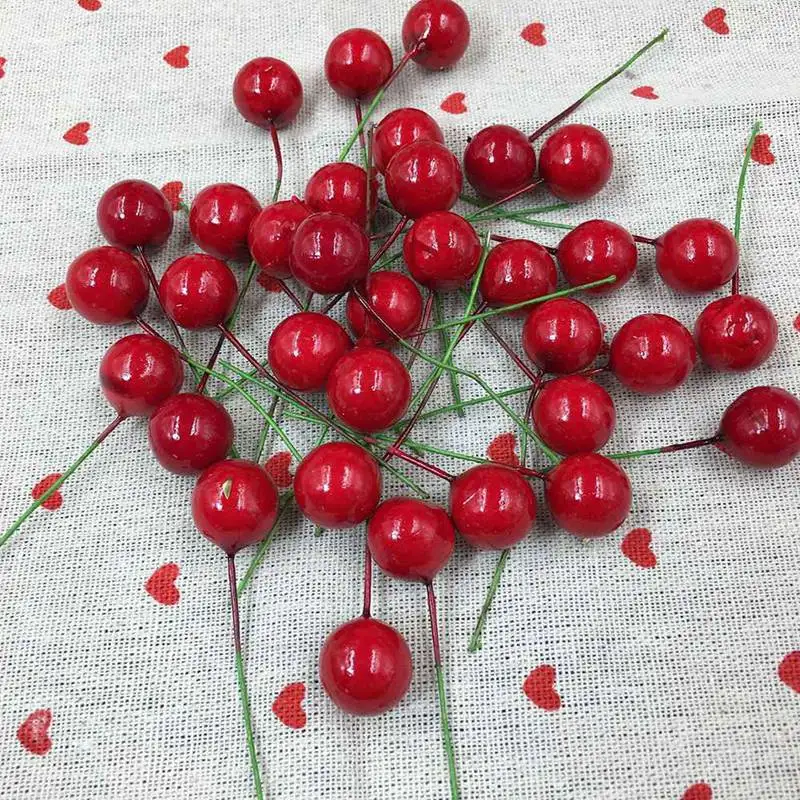100 шт./компл. Искусственный Красный Холли Берри Рождественский «сделай сам» для дома и сада украшения Новогодние товары для 1/1. 5/2 см