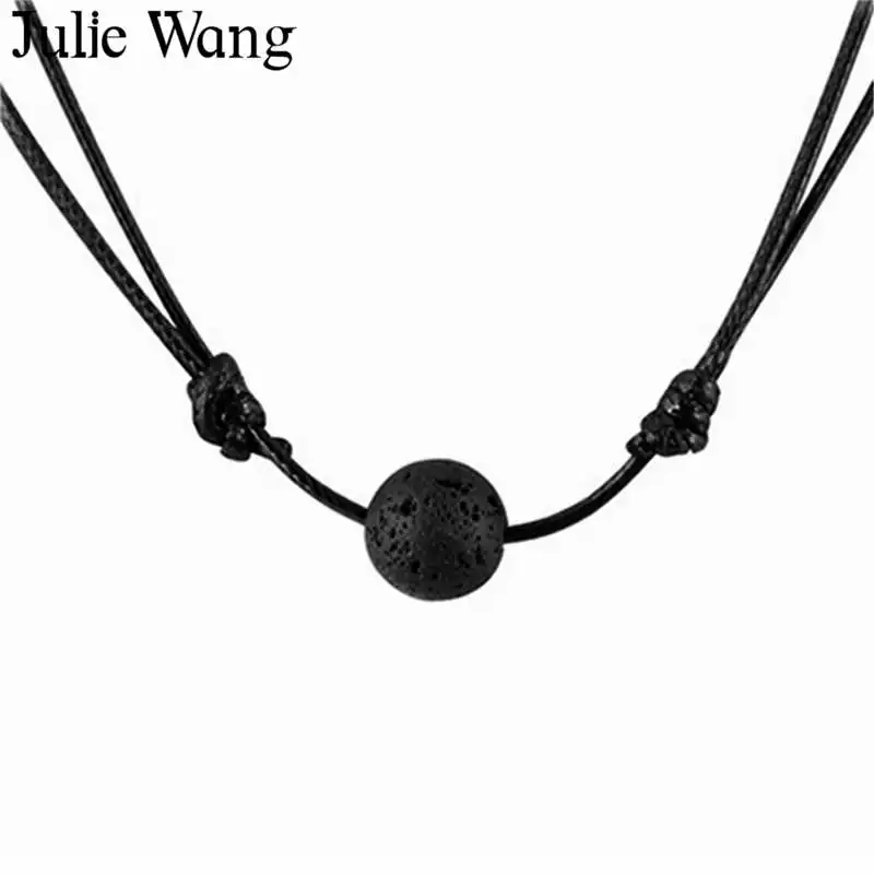 Ожерелье July Wang женское 14 мм черная натуральная лава регулируемый кожаный канат