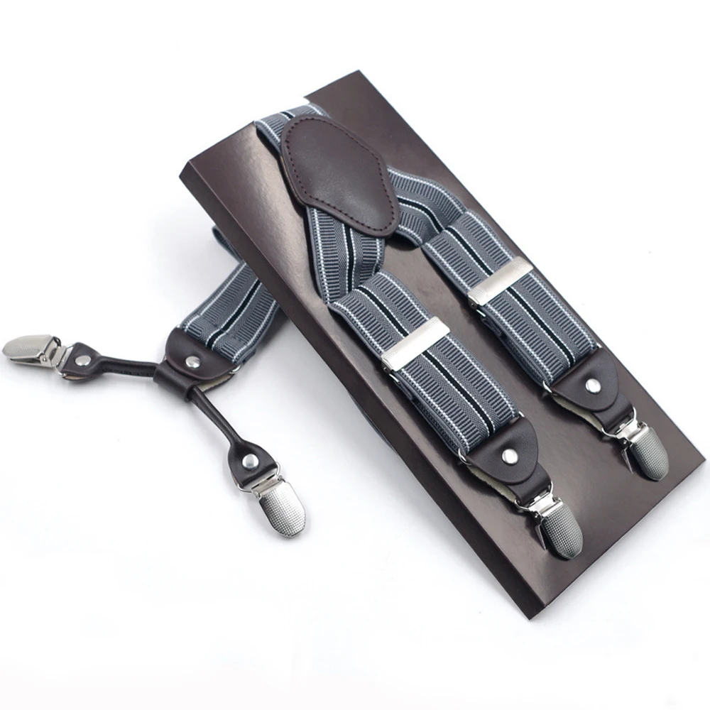 Подтяжки мужские с 4 зажимами модные эластичные регулируемые в цветной коробке |