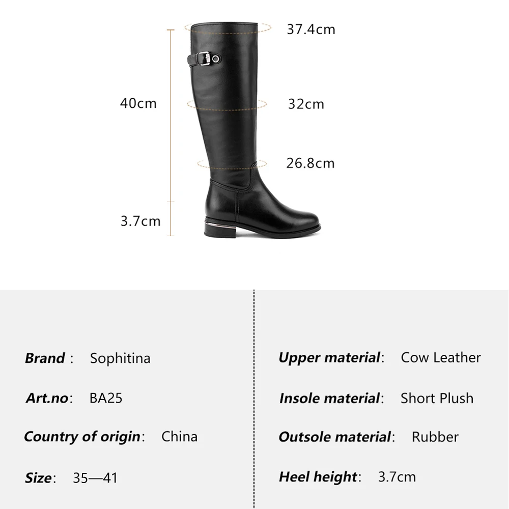 

SOPHITINA Basic Knee-High Boots Warm Short Plush Handmade High Quality Cow Leather Low Square Heel Women Winter Shoes Boots BA25