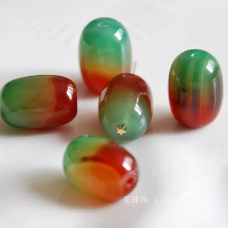 4pcs/lot natural green red peacock stone barrel loose beads jewelry making DIY for women | Украшения и аксессуары