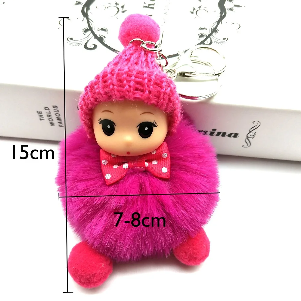 Брелок для ключей шарик из искусственного кроличьего меха с бантом и большими