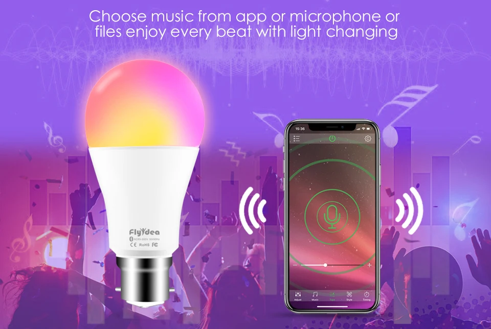 Умный светодиодный Беспроводной лампочка Bluetooth B22 10 Вт RGB Меняющие цвет лампы Регулируемый AC 85-265 V приложение Управление IOS/Android лампада