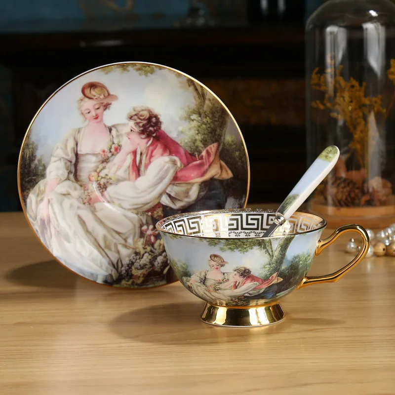 A6 1-piece set Классический рисунок живопись кофейные чашки и блюдце костяного фарфора фарфор для послеобеденного чая чашки набор чашка дизайн tazas де кафе кофе - Цвет: A6 1-piece set