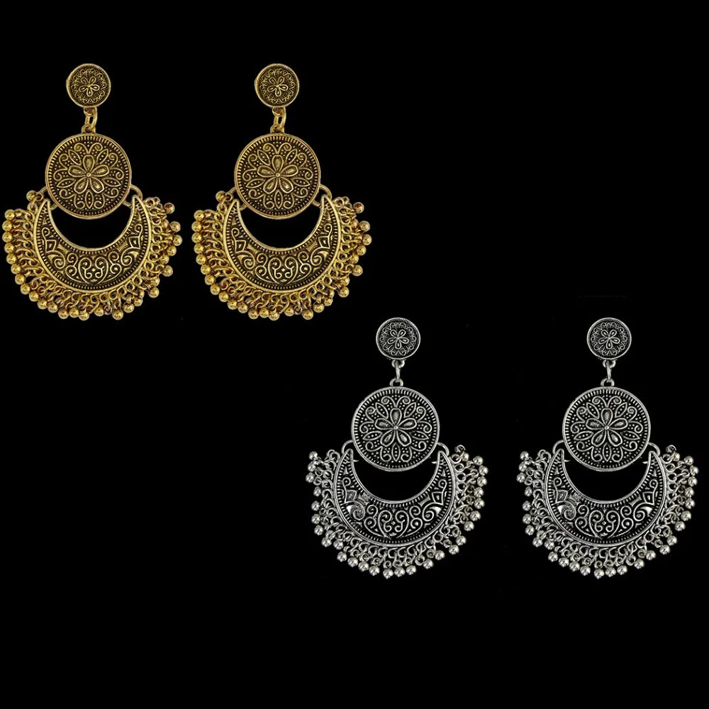Индийские серьги подвески в стиле ретро Kundan Jhumka серебристого цвета эффектные