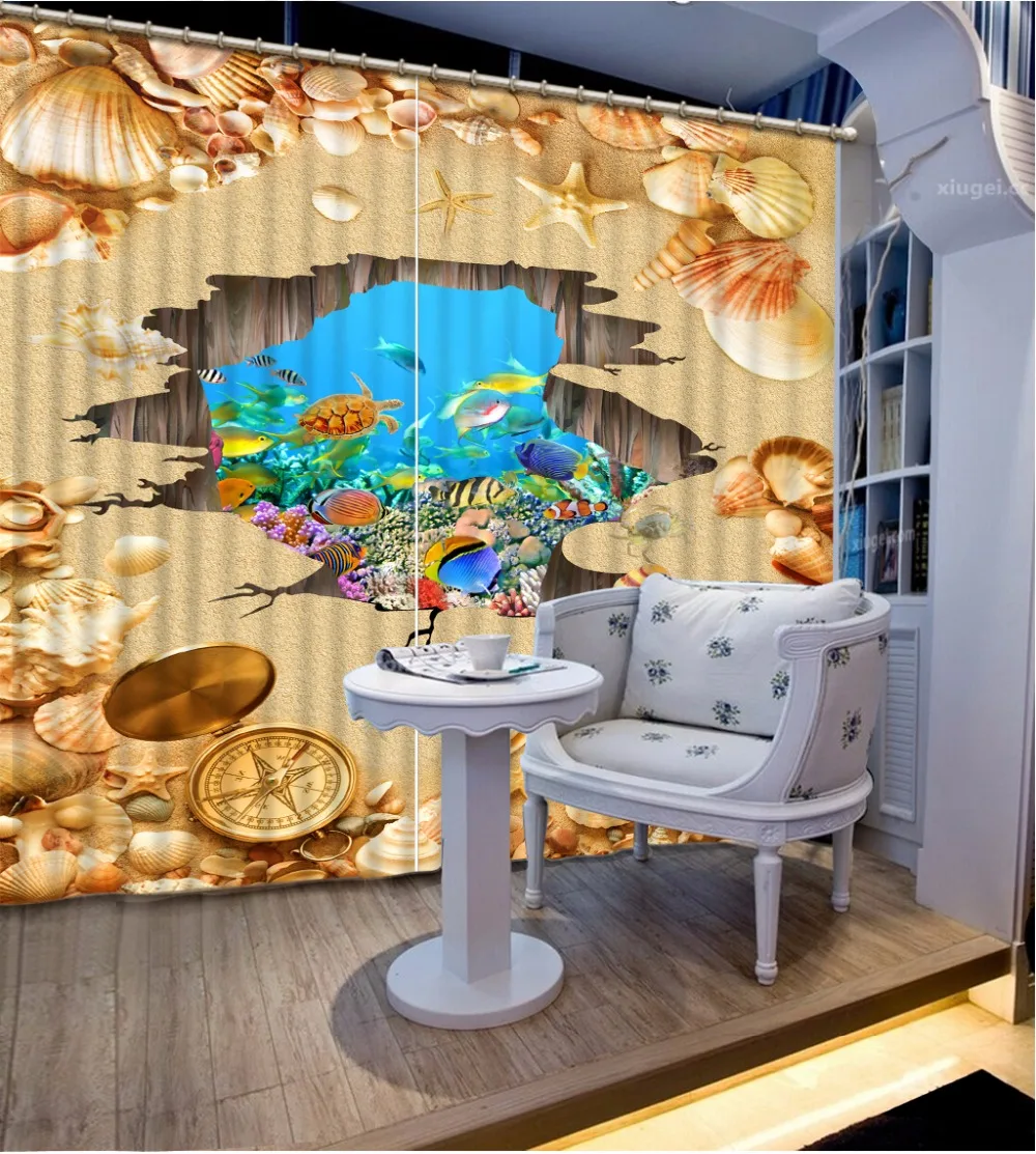 

custom 3d photo curtains Shell Beach 3d curtains for living room rideaux pour le salon blackout curtains