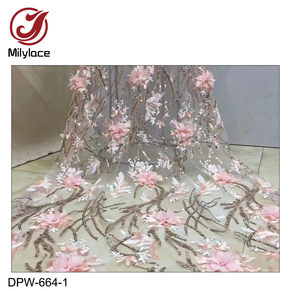 Milylace 3D Цветочная кружевная ткань с блестящими пайетками 5 ярдов французский тюль