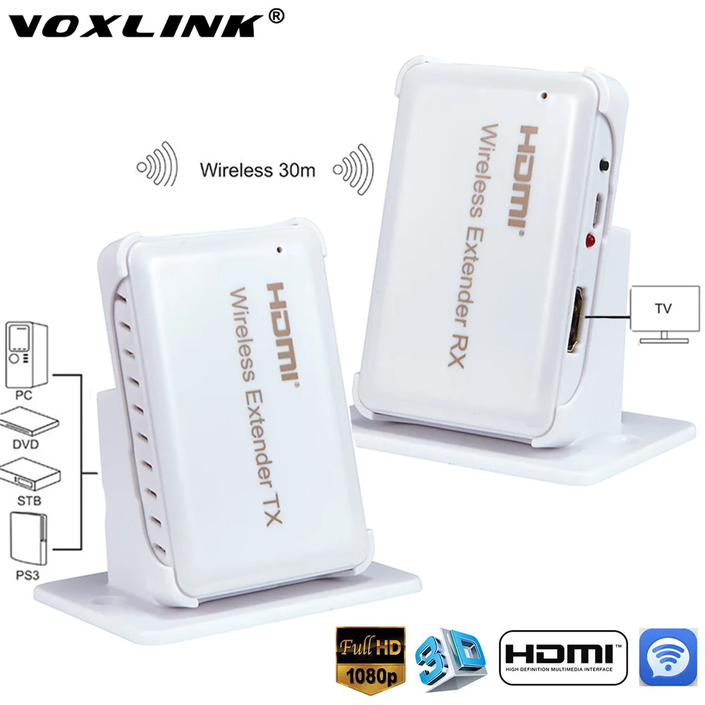 Voxlink 1080 P Беспроводной HDMI удлинитель аудио-видео Трансмиссия 30 м/100ft Отправитель +