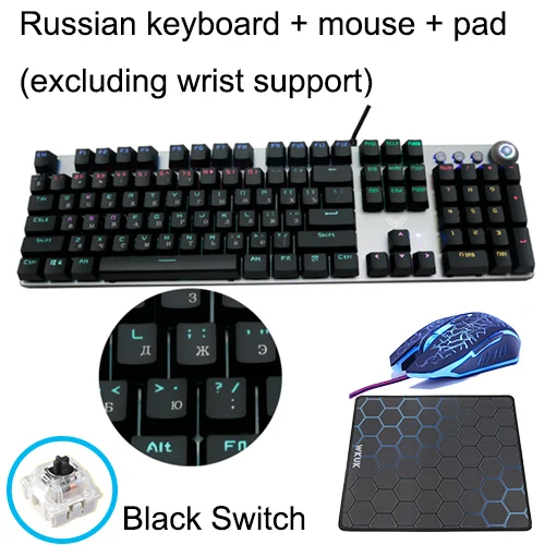 RussianBlack1A Ggr 107 клавиши игровая механическая клавиатура поддержка запястья и мышь USB Проводное освещение светодиодный с подсветкой Ccomputer клавиатуры русский геймер - Цвет: RussianBlack1A