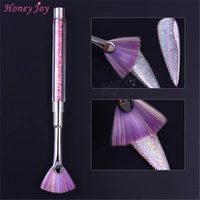 fan shape nail cleaning brush gradient unicorn pink rhinestone handle dust glitter powder remover pen manicure nail art tools