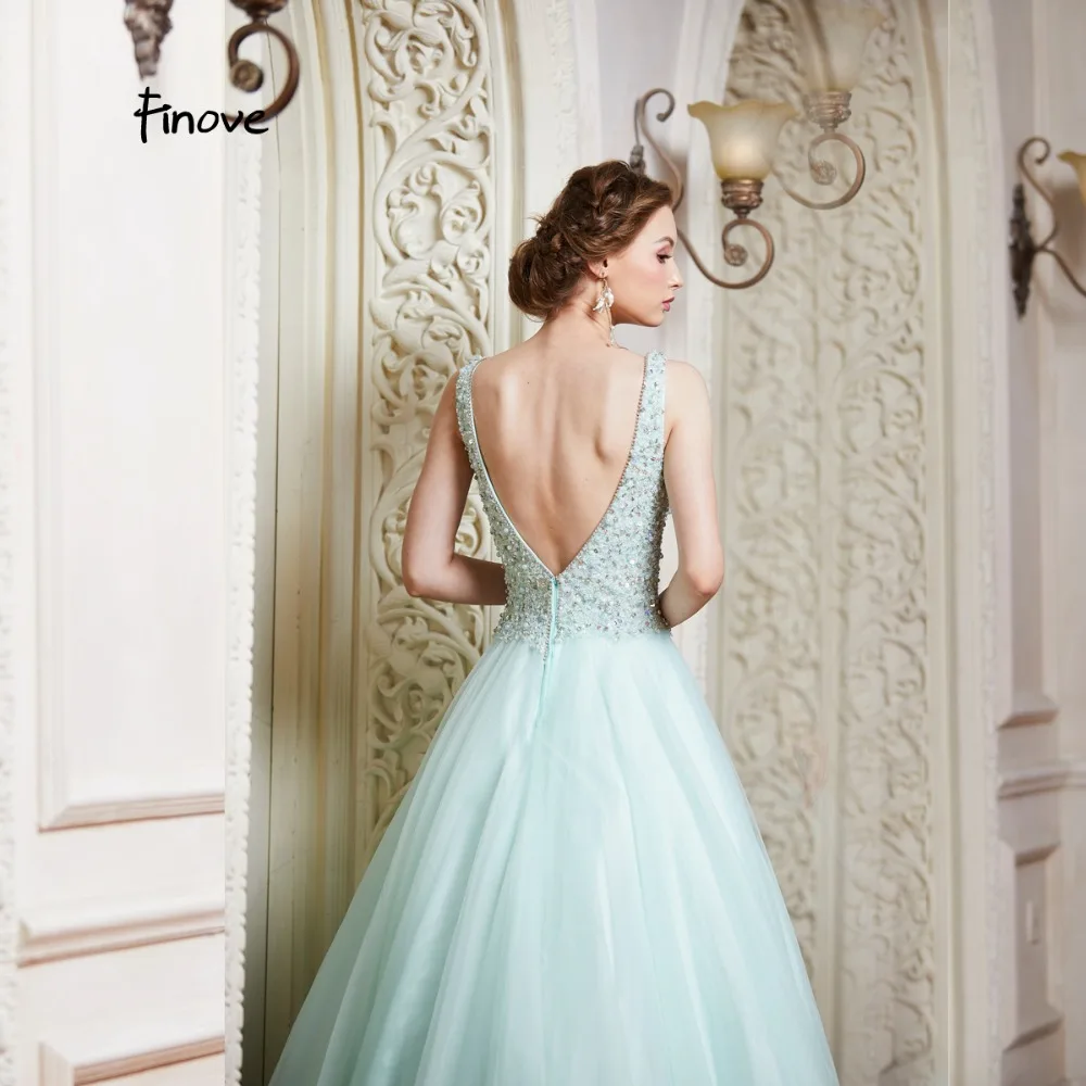 Finove New Arrivals Evening Dress Long 2020 Sexy Deep V Neck Backless Beading Crystals A Line Princess Dresses Party Gowns | Свадьбы и