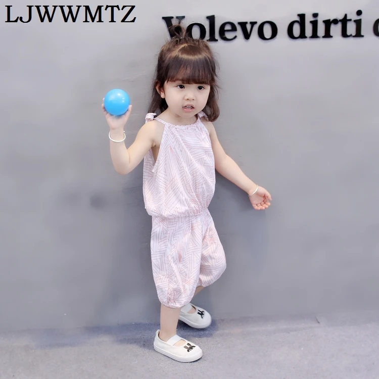LJWWMTZ 2018 summer small and medium-sized girls geometric pattern sleeveless suit baby strap two-piece J18171 | Детская одежда и