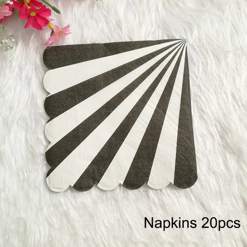 Napkins 20pcs 1 комплект творческий черный в полоску одноразовая посуда бумажная тарелка для праздника чашки подарок на вечеринку в честь рождения ребенка бумажные для дня рождения салфетки посуда - Цвет: Napkins 20pcs