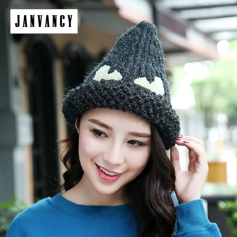 Забавная зимняя вязаная шапка с милым мультяшным дьявольским конусом для женщин