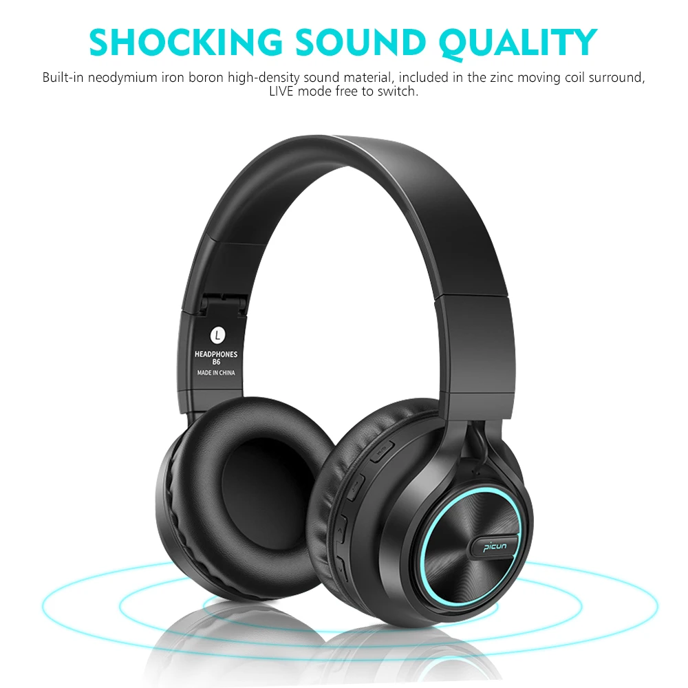 B6 беспроводные наушники Bluetooth 4,1, наушники, стерео светящаяся гарнитура, наушники с микрофоном, разноцветные мигающие огни, автоматический сон