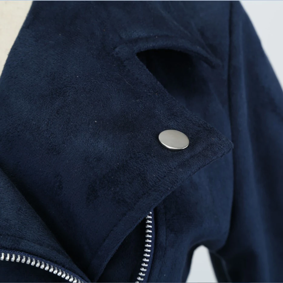 Женская замшевая куртка из искусственной кожи с отложным воротником на молнии