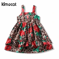 kimocat bbay girls clothes sleeveless leopard rose princess dress sexy summer kids dresses for girls party children dress