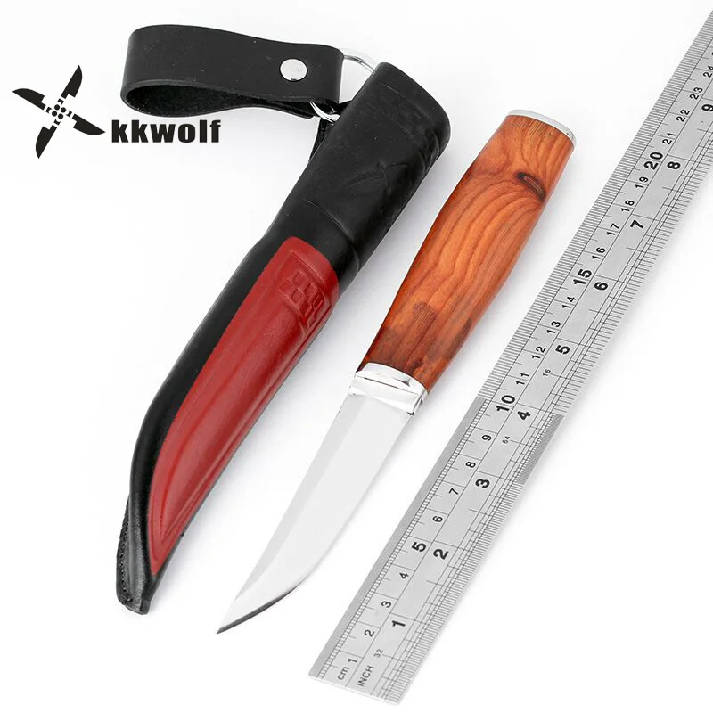 KKWOLF острый охотничий нож с деревянной ручкой для защиты тактический боевой