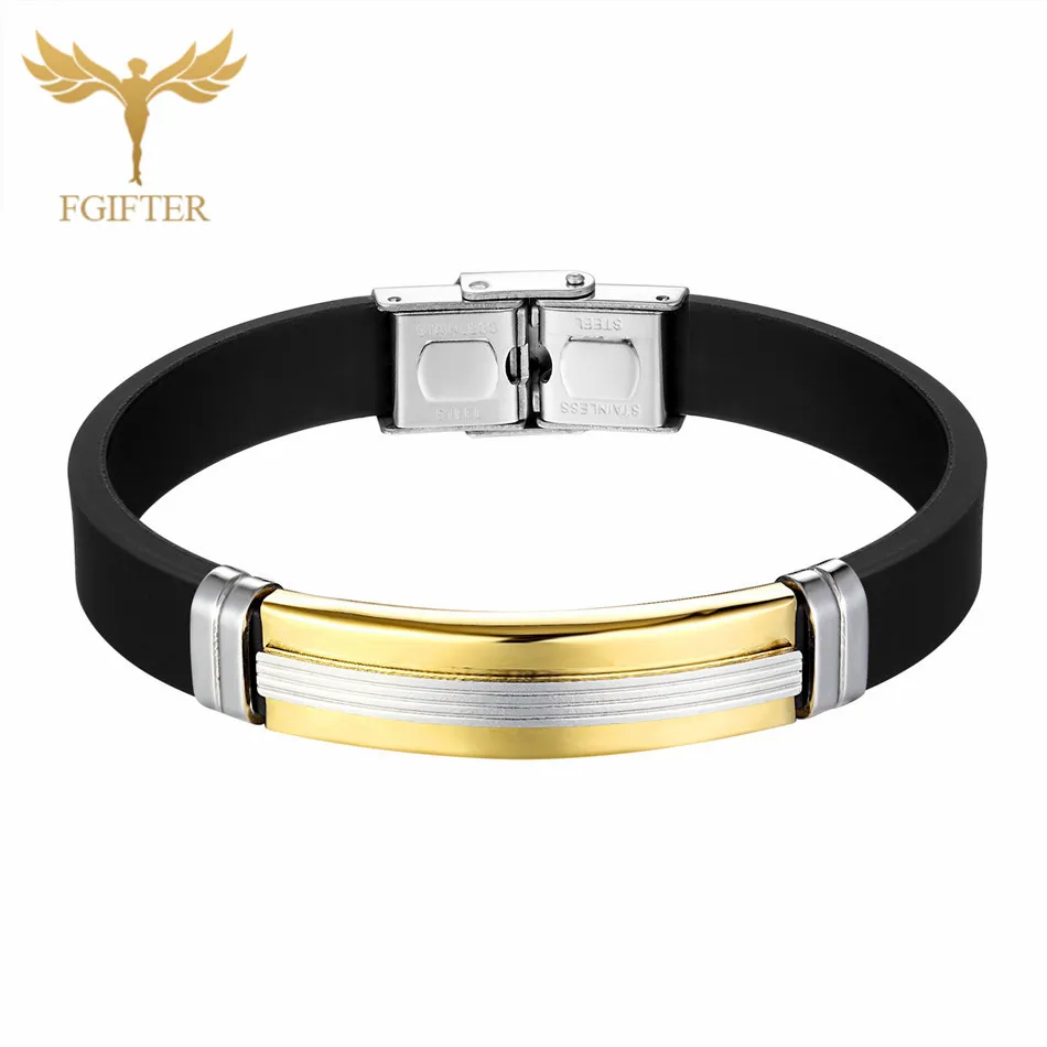 Gold bracelet Высокое качество нержавеющая сталь силиконовые браслеты холодный Мягкий Летний браслет для женщин мужчин Легко регулируемая длина черный силиконовый ремень - Окраска металла: Gold bracelet