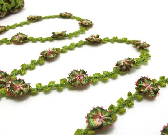 2 ярда тканая лента Rococo с зелеными цветочными бутонами Омбре | Декоративная