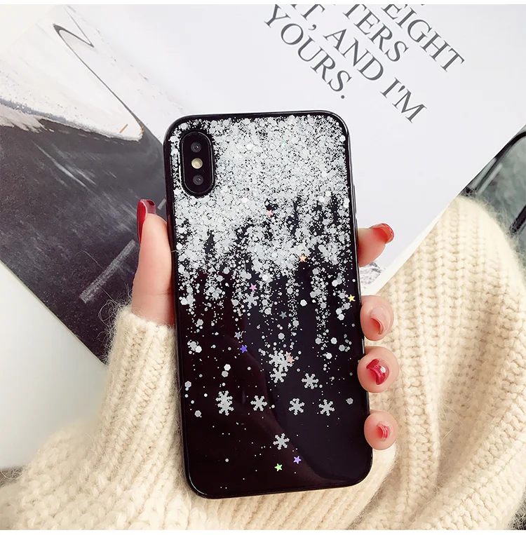 Милый Рождественский чехол со снежинками для телефона iPhone 11 Pro XR XS MAX Блестящий