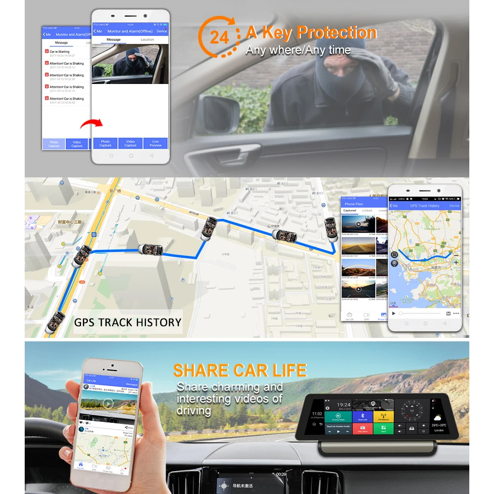 Dealcoo T8 Pro 10 &quotАвтомобильный dvr gps 4 г Android Автомобильная камера wifi 1080 P FHD видео